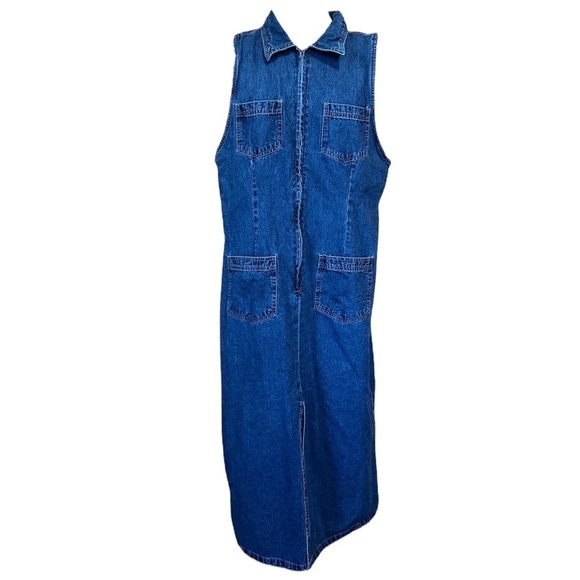Vintage J.L. NY 1X Denim Jumper Sleeveless Dress Casual Modest 100% Cotton - Picture 1 of 6